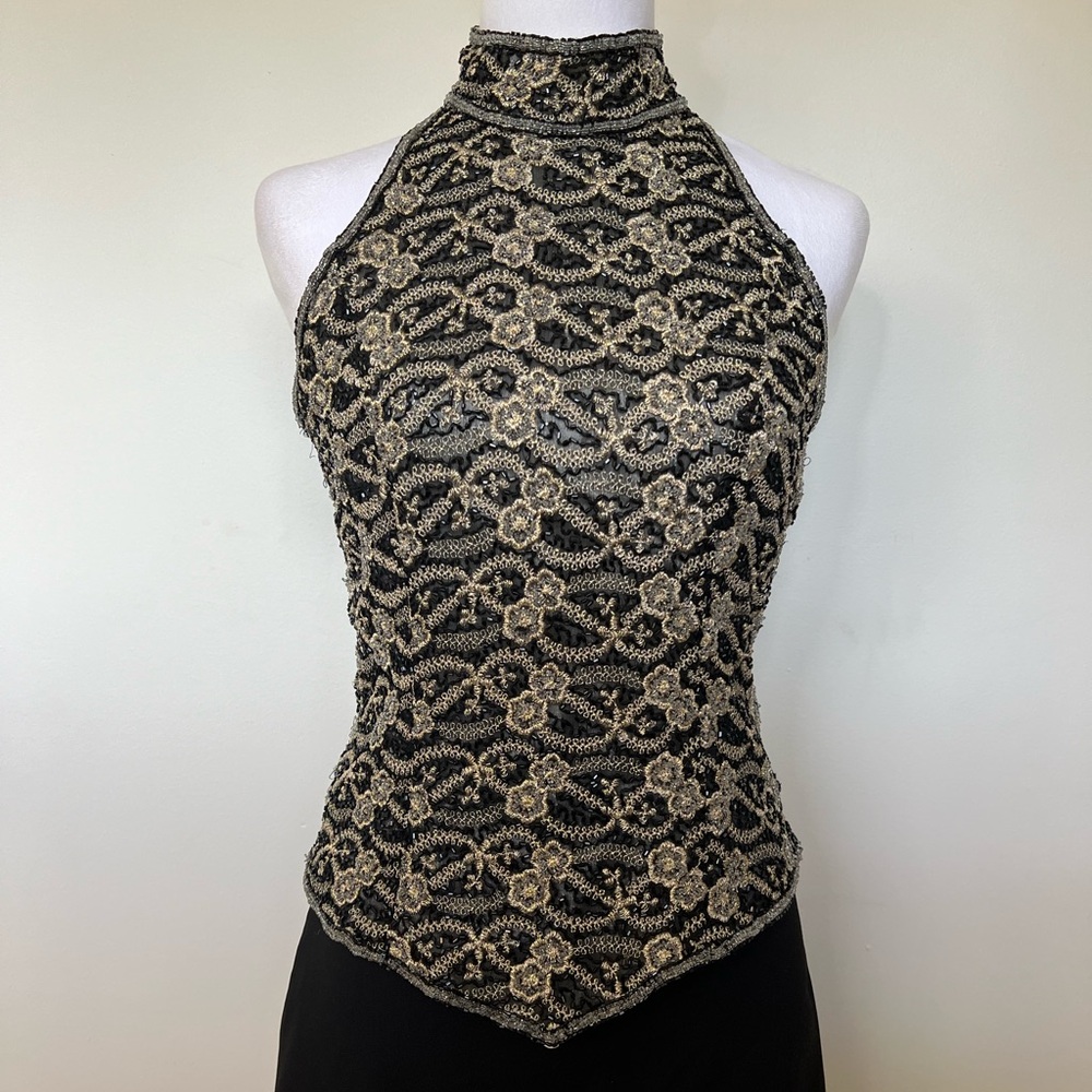 Adrianna Papell Vintage Beaded Halter Top